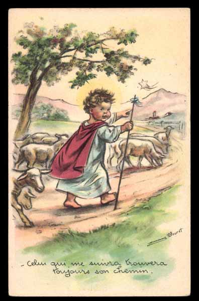 Artist signed BOURET, Sheep shepherd