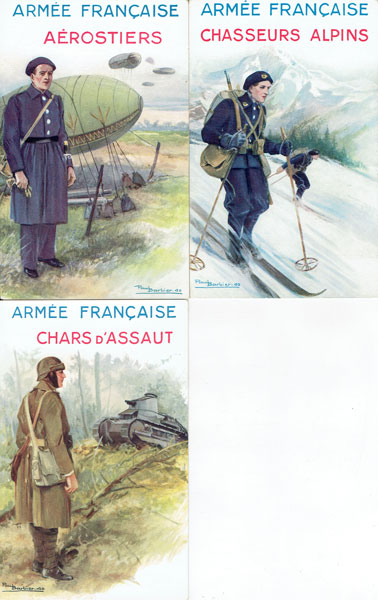 Lot of 7 postcards Artist signed BARBIER, French army, armee francaise, soldiers