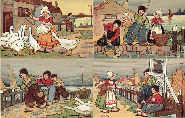 Lot of 10 postcards Artist signed WELLS, children in Dutch costume