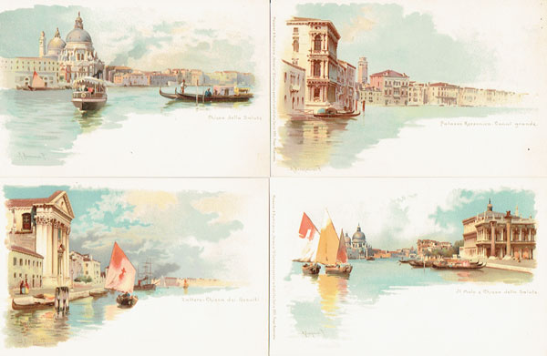 Serie of 12 postcards artist signed A. PROSDOCIMI, "Ricordo du Venezia", LITHO