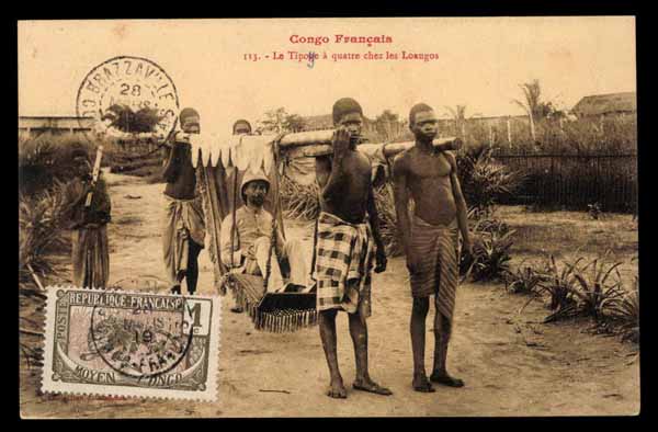 FRENCH CONGO, le tripoge a quatre chez les Loangos, sedan chair