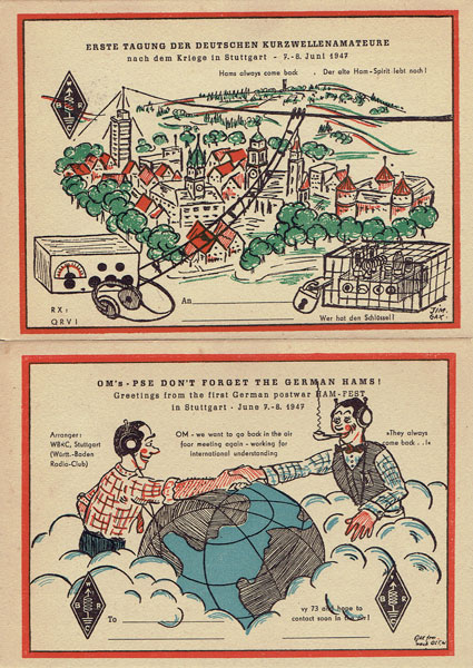 2 Postcards RADIO AMATEURS, Stuttgart 1947, Germany